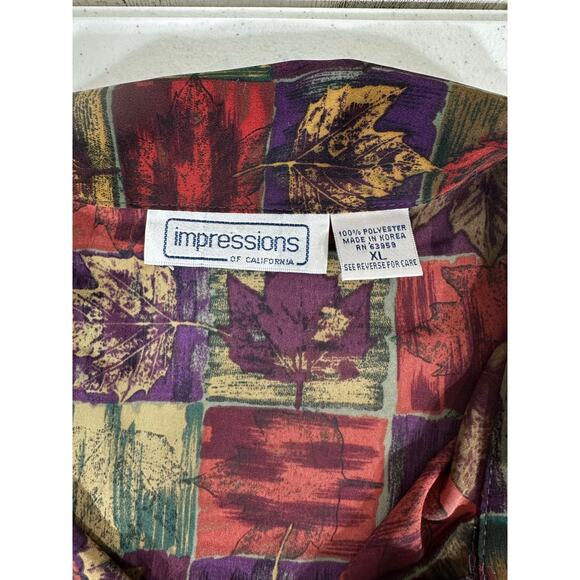 Impressions of California Button Up Blouse Size XL Autumn Leaves Thanksgiving - Picture 3 of 7
